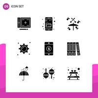 User Interface Pack of 9 Basic Solid Glyphs of mobile trade search marketing business Editable Vector Design Elements