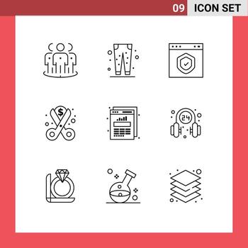 9 Universal Outlines Set for Web and Mobile Applications money costs eid protection interface Editable Vector Design Elements