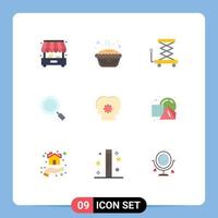 Set of 9 Vector Flat Colors on Grid for control search car magnify general Editable Vector Design Elements