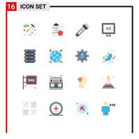 Modern Set of 16 Flat Colors Pictograph of world rack flash hosting display Editable Pack of Creative Vector Design Elements