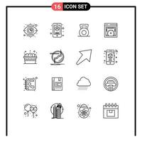 Modern Set of 16 Outlines Pictograph of egg web speed checking dumbbell web speed dashboard Editable Vector Design Elements
