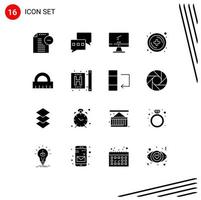 Set of 16 Modern UI Icons Symbols Signs for ruler architecture monitor plus add Editable Vector Design Elements