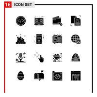 16 User Interface Solid Glyph Pack of modern Signs and Symbols of document copy online store content money Editable Vector Design Elements