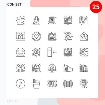 paquete de 25 moderno líneas señales y símbolos para web impresión medios de comunicación tal como proceso bolígrafo grabación gráfico diseño herramientas editable vector diseño elementos