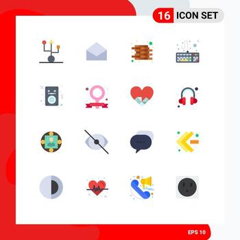 User Interface Pack of 16 Basic Flat Colors of ipod audio open keyboard computer Editable Pack of Creative Vector Design Elements