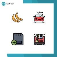 Set of 4 Modern UI Icons Symbols Signs for banana computers car road hardware Editable Vector Design Elements