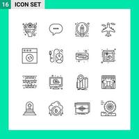 Mobile Interface Outline Set of 16 Pictograms of app transport bubble plane pencil Editable Vector Design Elements