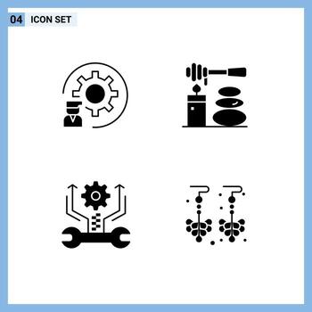 Group of 4 Modern Solid Glyphs Set for coding control process relax setting Editable Vector Design Elements