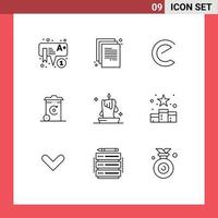 User Interface Pack of 9 Basic Outlines of candle recycilben energy coin energy bin Editable Vector Design Elements