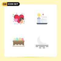 Pack of 4 Modern Flat Icons Signs and Symbols for Web Print Media such as heart egg face hot moon Editable Vector Design Elements