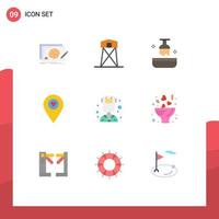 Mobile Interface Flat Color Set of 9 Pictograms of pointer location tower heart hair Editable Vector Design Elements