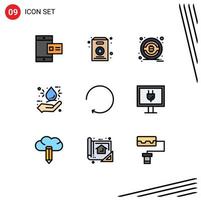 9 User Interface Filledline Flat Color Pack of modern Signs and Symbols of internet rotate btc clockwise hand Editable Vector Design Elements