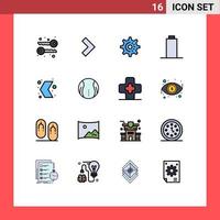 Mobile Interface Flat Color Filled Line Set of 16 Pictograms of pointer left setting direction multimedia Editable Creative Vector Design Elements