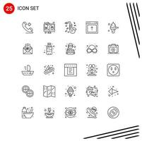 Line Pack of 25 Universal Symbols of food beach instrument website browser Editable Vector Design Elements