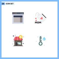 4 User Interface Flat Icon Pack of modern Signs and Symbols of design shop web love store Editable Vector Design Elements