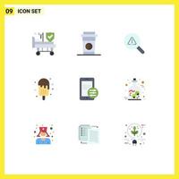 Set of 9 Modern UI Icons Symbols Signs for security gdpr search summer ice cream Editable Vector Design Elements