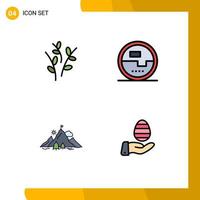 Group of 4 Filledline Flat Colors Signs and Symbols for buds achievement nature energy mission Editable Vector Design Elements