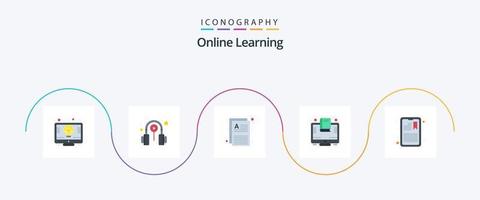 en línea aprendizaje plano 5 5 icono paquete incluso pantalla. ordenador portátil. en línea. educación. paginas vector