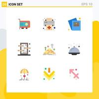 9 User Interface Flat Color Pack of modern Signs and Symbols of money coin image gold piercings Editable Vector Design Elements