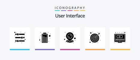 User Interface Glyph 5 Icon Pack Including screen. computer. power. target. arrow. Creative Icons Design vector