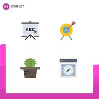 4 Thematic Vector Flat Icons and Editable Symbols of bag compass target cactus safari Editable Vector Design Elements