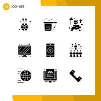 Pictogram Set of 9 Simple Solid Glyphs of position mobile apps growth message device Editable Vector Design Elements