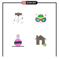 Set of 4 Commercial Flat Icons pack for drill buildings carnival mask new year complete Editable Vector Design Elements