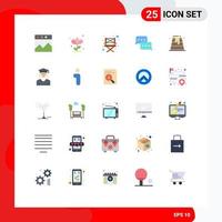 Mobile Interface Flat Color Set of 25 Pictograms of cake reply camp message communication Editable Vector Design Elements