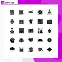 Mobile Interface Solid Glyph Set of 25 Pictograms of spaceship remarketing visual marketing rainbow Editable Vector Design Elements