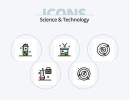 Ciencias y tecnología línea lleno icono paquete 5 5 icono diseño. laboratorio matraz. químico matraz. nube ajustes. científico investigación. Ciencias laboratorio vector