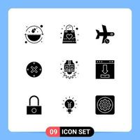 9 Universal Solid Glyphs Set for Web and Mobile Applications cancel cross bag close transport Editable Vector Design Elements