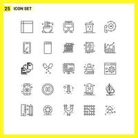 Pack of 25 Modern Lines Signs and Symbols for Web Print Media such as call drink meal cola subway Editable Vector Design Elements