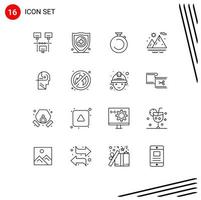 User Interface Pack of 16 Basic Outlines of mind learning clock sun mountains Editable Vector Design Elements