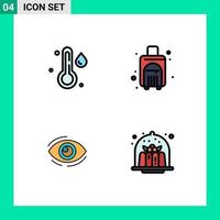 Filledline Flat Color Pack of 4 Universal Symbols of rain look bag travel bag search Editable Vector Design Elements