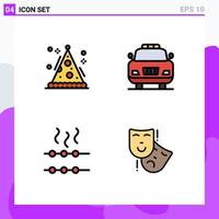 Pack of 4 creative Filledline Flat Colors of cone marshmallow party police masks Editable Vector Design Elements