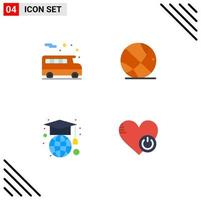 Set of 4 Modern UI Icons Symbols Signs for bus shutdown sport education switch Editable Vector Design Elements