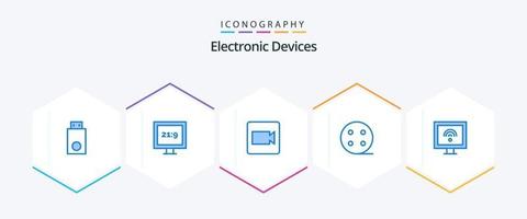 dispositivos 25 azul icono paquete incluso televisor. Internet. cámara. entretenimiento. cargar vector