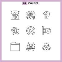 User Interface Pack of 9 Basic Outlines of video media brain sweets lollipop Editable Vector Design Elements