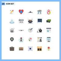 Pack of 25 Modern Flat Colors Signs and Symbols for Web Print Media such as home building heart tree hill Editable Vector Design Elements