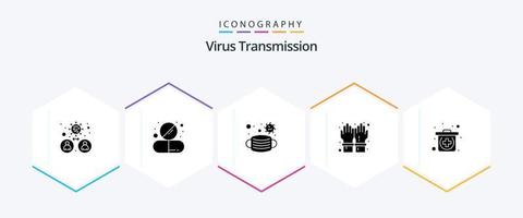 Virus Transmission 25 Glyph icon pack including kit. secure. face. safety. gloves vector