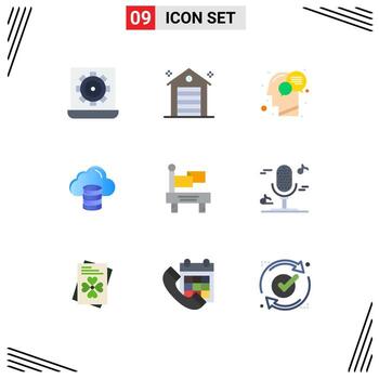9 User Interface Flat Color Pack of modern Signs and Symbols of dollar computing real cloud mind Editable Vector Design Elements