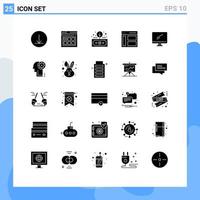 User Interface Pack of 25 Basic Solid Glyphs of device computer return user left Editable Vector Design Elements