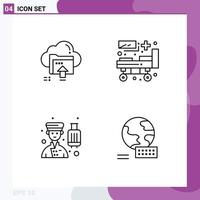 Stock Vector Icon Pack of 4 Line Signs and Symbols for upload avatar cloud hospital hotel Editable Vector Design Elements