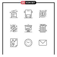 Universal Icon Symbols Group of 9 Modern Outlines of analytics graph about wireless technology Editable Vector Design Elements