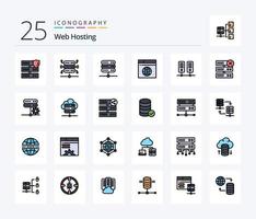 Web Hosting 25 Line Filled icon pack including database. delete. network. database. data vector