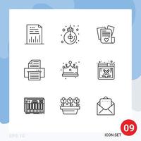 9 Universal Outlines Set for Web and Mobile Applications crown print light device heart Editable Vector Design Elements