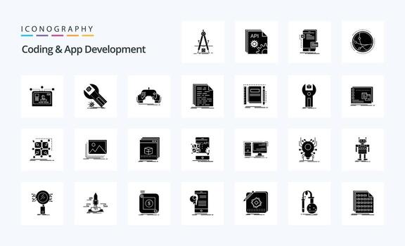 25 Coding And App Development Solid Glyph icon pack vector