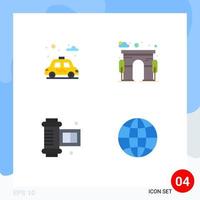 Editable Vector Line Pack of 4 Simple Flat Icons of city camera roll film architecture gate globe Editable Vector Design Elements