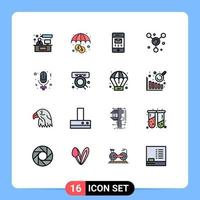 Pack of 16 creative Flat Color Filled Lines of women microphone interface day molecule Editable Creative Vector Design Elements