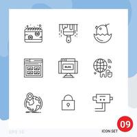 Pack of 9 Modern Outlines Signs and Symbols for Web Print Media such as blog website chicken web internet Editable Vector Design Elements